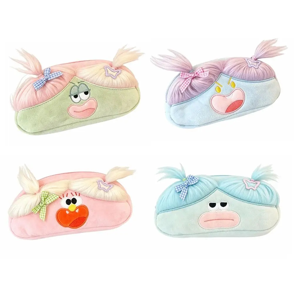 Cute Ugly Plush Pencil Case with Ponytail – Cartoon Pouch Plush Pencil Case HIP