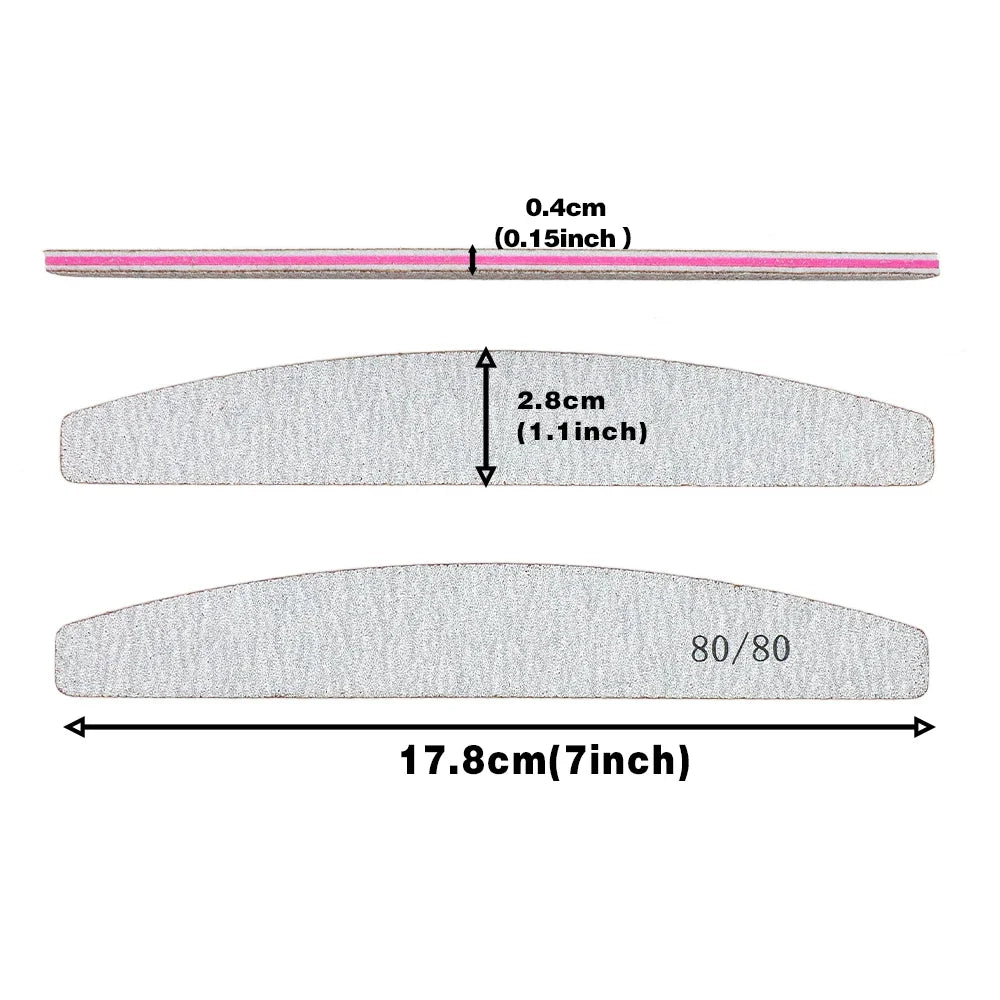 Professional Half Moon Nail Files 80–240 Grit | Manicure Set Nail File Set HIP