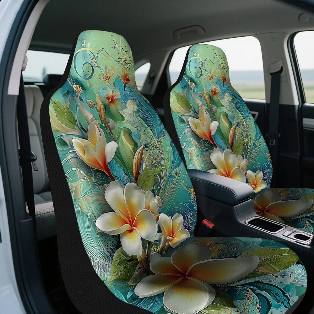 Teal Frangipani Car Seat Covers – 2pc Universal Front Set Car Seat Covers HIP 1