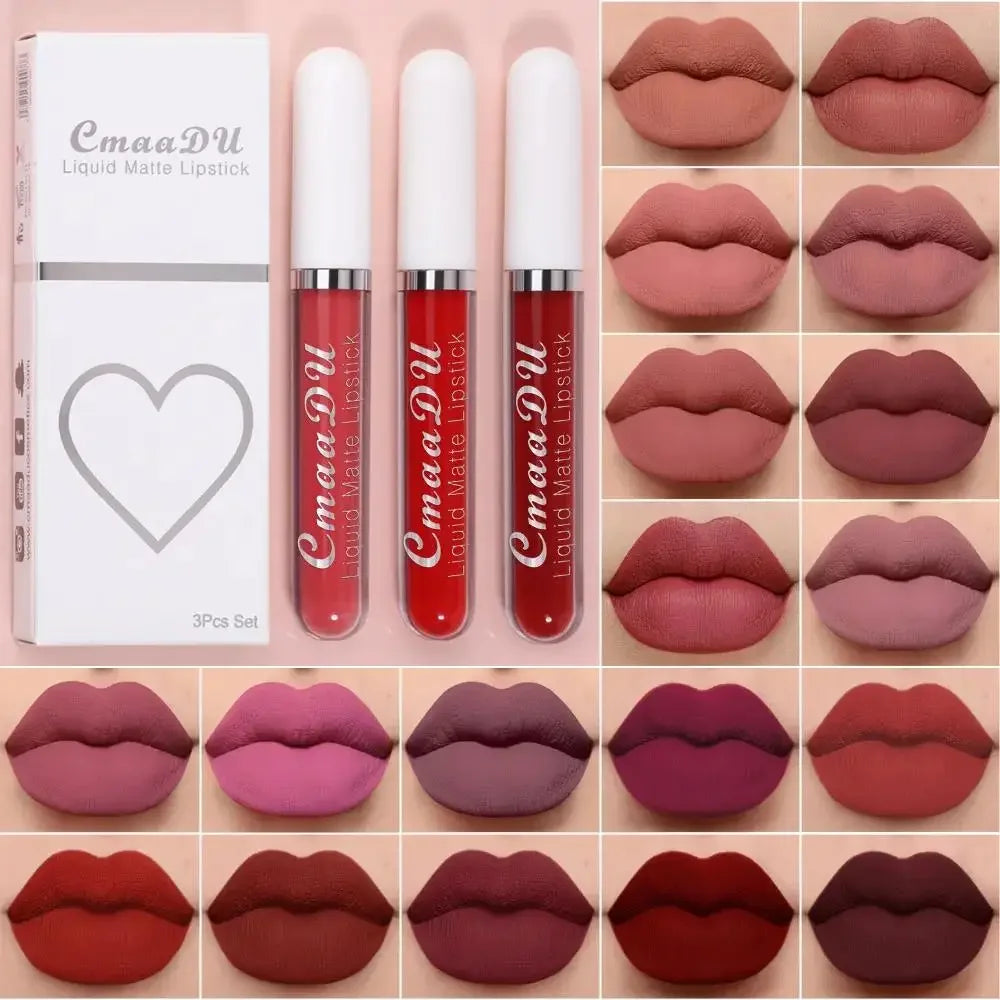 CmaaDu 3-Pc Velvet Matte Liquid Lipstick Set – Waterproof Matte Liquid Lipstick Set HIP