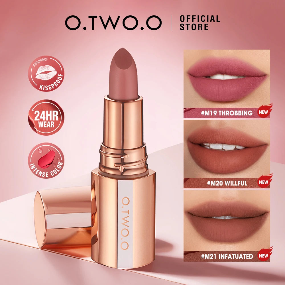 O.TWO.O Matte Lipstick Lip Tint 8 Colors Waterproof Long Lasting Non-stick Cup Sexy Highly Pigmented Velvet Lip Sticks Lip Stain HIP