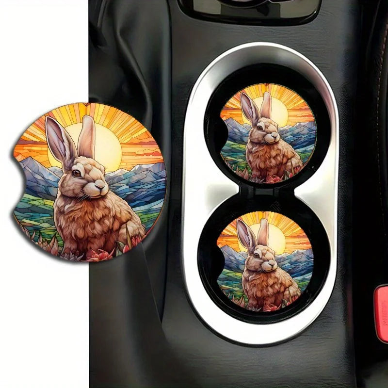 Easter Bunny Acrylic Car Coasters 2-Pack – 2.76" Heat-Resistant Car Cup Holder Coasters HIP black Other