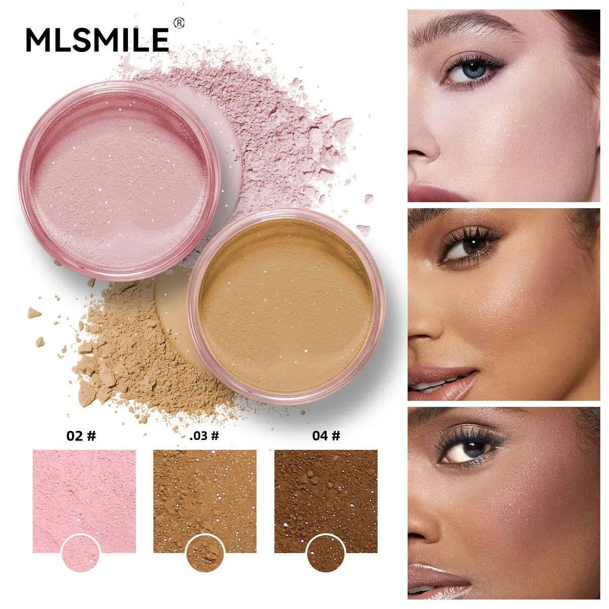 MLSMILE Matte Loose Setting Powder – 4 Shades, Oil Control Loose Setting Powder HIP