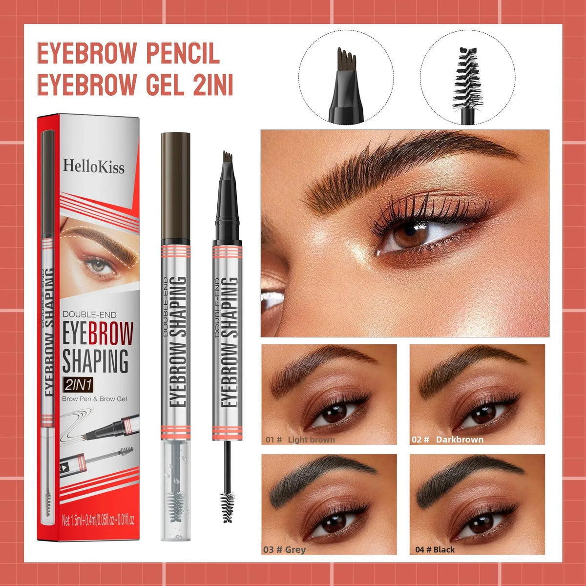 Hellokiss 2-in-1 Double-End Liquid Eyebrow Pencil – 4-Tip Liquid Eyebrow Pencil HIP