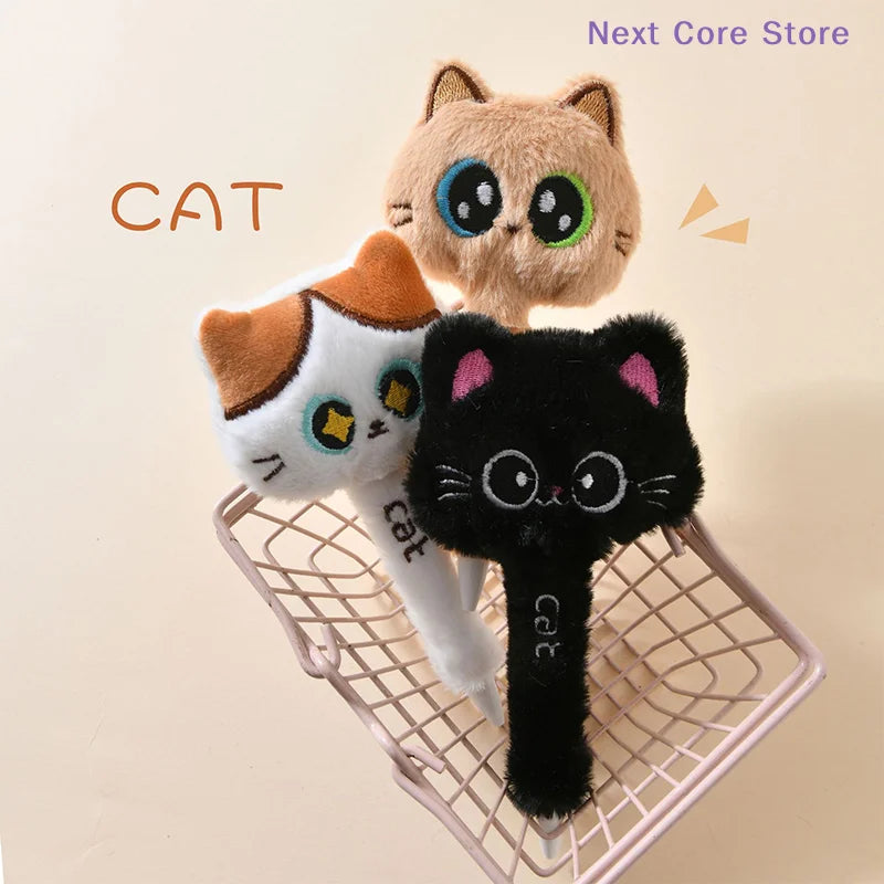 Cute Cat Plush Gel Pen – 0.5mm Quick-Dry Click Pen Novelty Gel Pen HIP