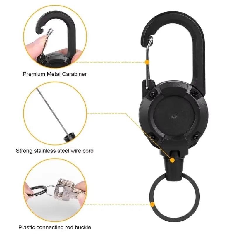 Retractable Carabiner Key Chain – 60cm Wire Rope Snap Clip Retractable Key Clip HIP