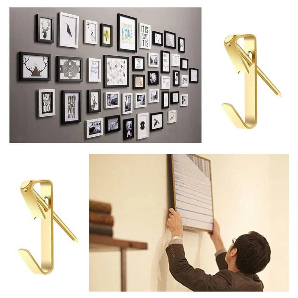 20Sets 30LB Golden Heavy Duty Picture Hangers with Nails Photo Frame Hooks Drywall Oil Painting Mirror Picture Hanging Hook HIP