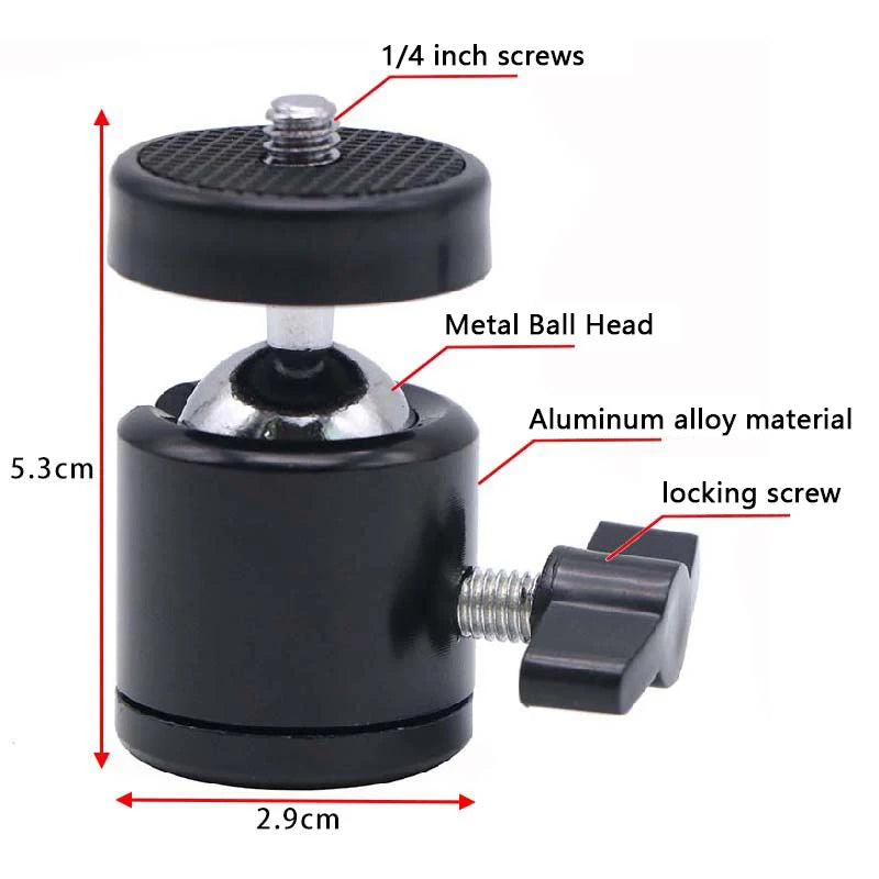 360° Swivel Mini Ball Head – Universal 1/4" Tripod Mount Camera Tripod Mount HIP Black