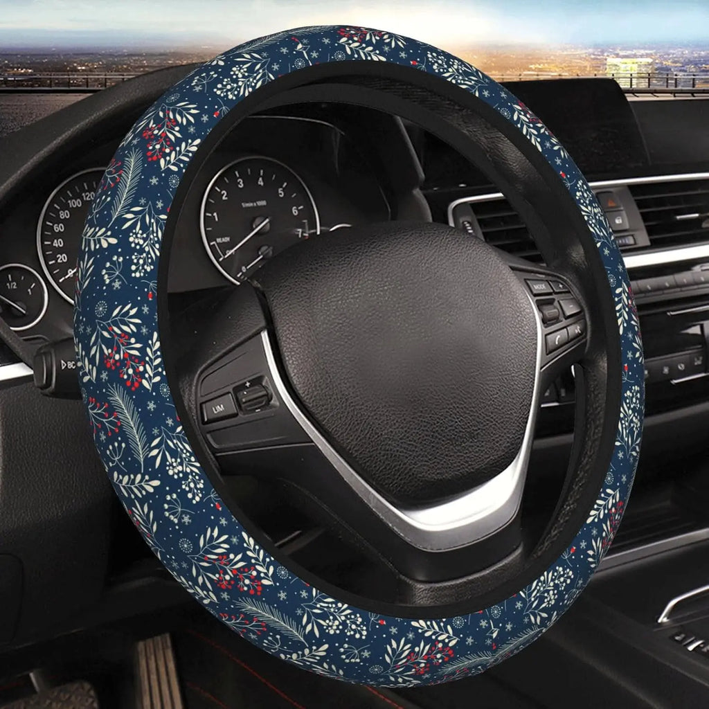 Christmas Snowflake Steering Wheel Cover – Universal Elastic Fit Steering Wheel Cover HIP black