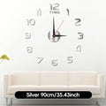 Large DIY Acrylic Wall Clock 40cm/90cm 3D Silent Frameless Wall Sticker Home Decor Gift For Living Room Bedroom Kitchen Office HIP Silver 90cm