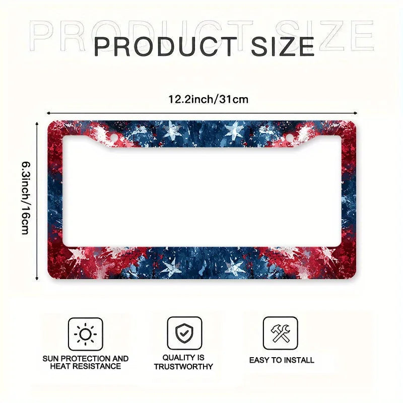 Metal License Plate Frame – Red White & Blue Flag Design License Plate Frame HIP