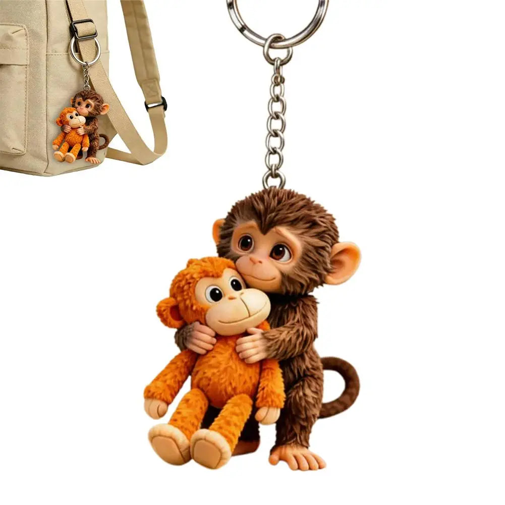 Orangutan Plush Keychain Simulation Monkey Toy Bag Pendant Furry Animal Keyring Realistic Ape Doll For Car Keys Backpack Decor HIP C