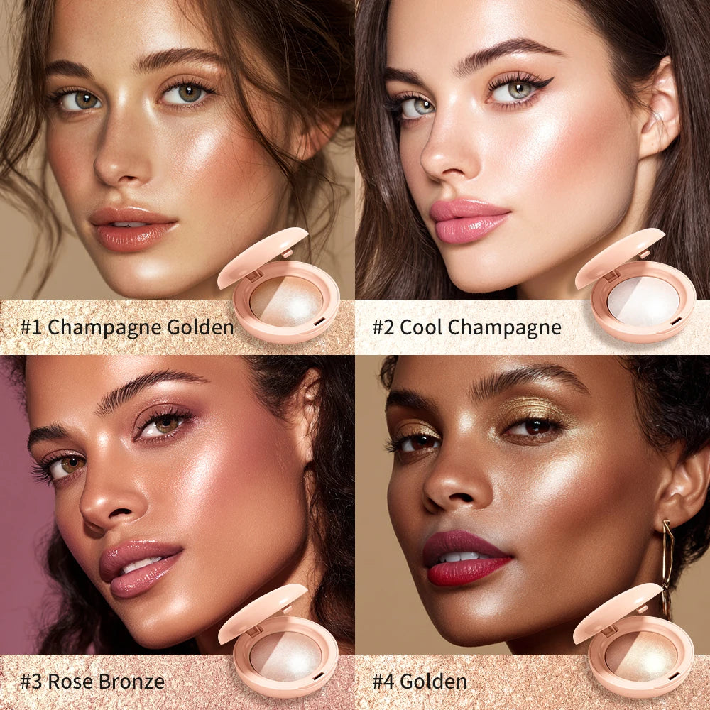 LongLasting Waterproof Face Highlighter Powder Instant Silky Skin Glow Baked Shimmer Illuminator Makeup Contouring Glitter HIP
