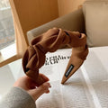 Women's Solid Color Cotton Fold Hair Hoop Headband Fashion Headband HIP C47-coffee 1pcs