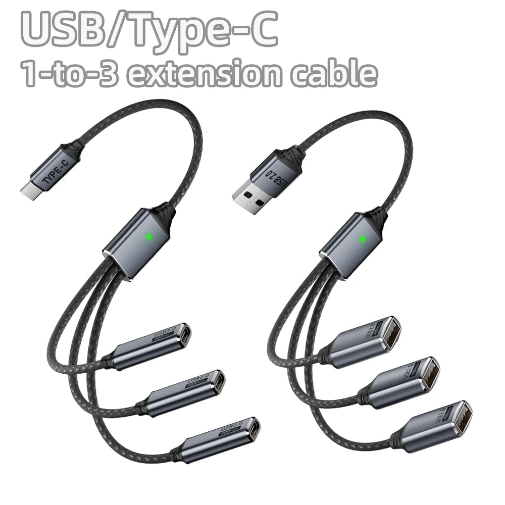 USB Splitter Cable 1-to-3 USB-A & Type-C Expansion Hub USB Expansion Hub HIP