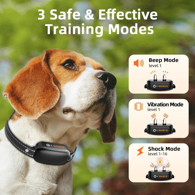 ROJECO Electric Dog Training Collar Digital Rechargeable Remote Control IPX7 Waterproof Vibrator Pet Dog Bark Stop Shock Collar HIP