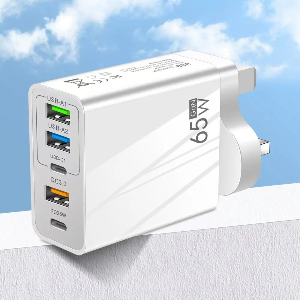 65W USB-C 5-Port Fast Charging Station – EU & UK Plug USB Charging Station HIP white-UK Plug