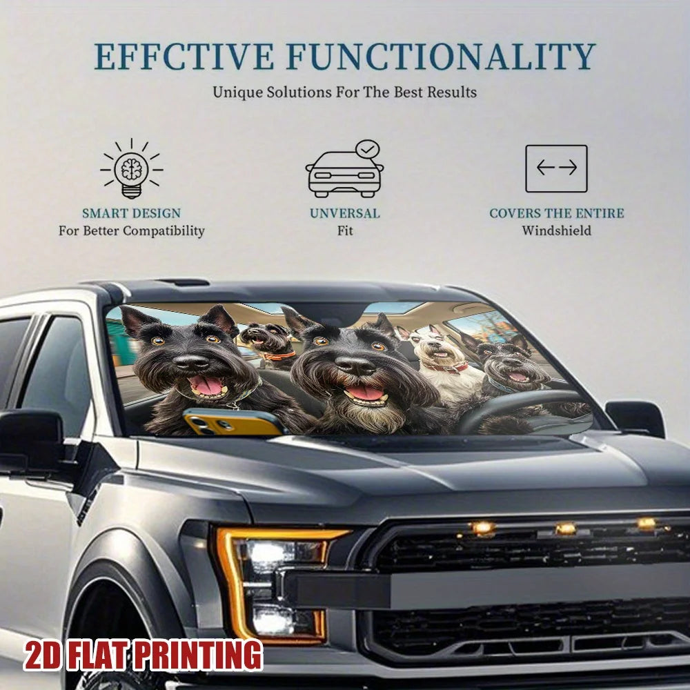 Scottish Terrier Car Sunshade – Funny 2D Print, Universal Fit Car Windshield Sunshade HIP
