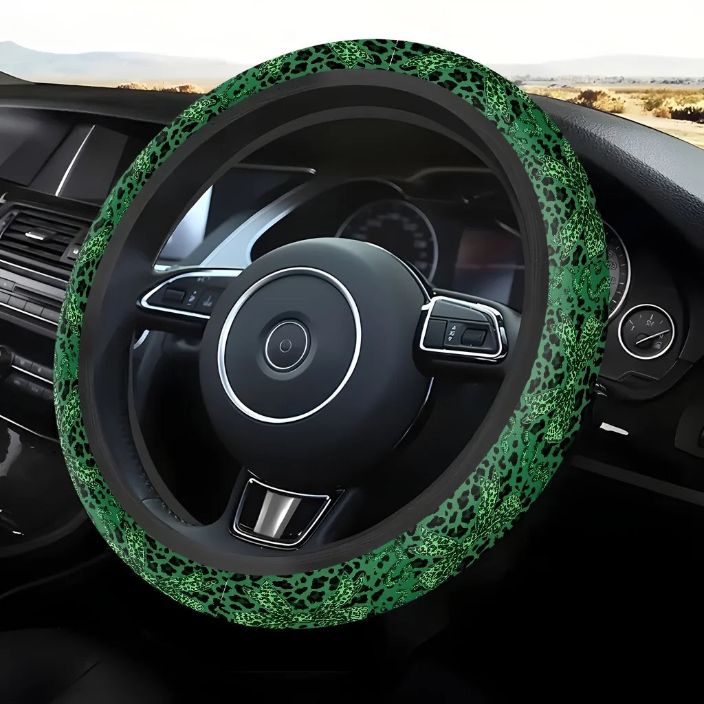Green Leopard Print Bow Steering Wheel Cover – Soft Grip Steering Wheel Cover HIP