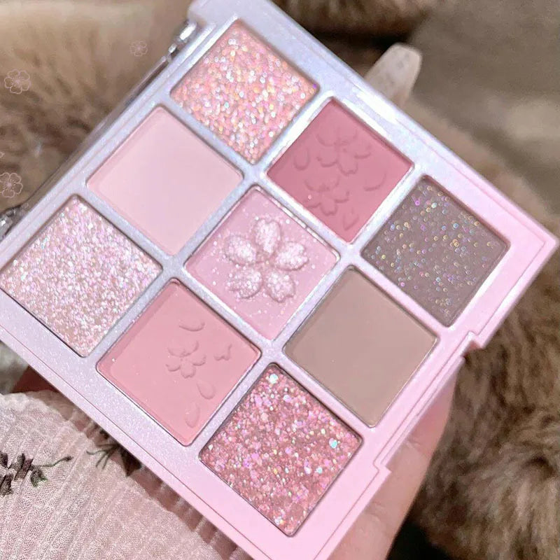 New Nine-color Eyeshadow Palette Rose Pink Nude Brown Low Saturation Pearly Matte Glitter Eye Shadow Long-lasting Eye Makeup HIP