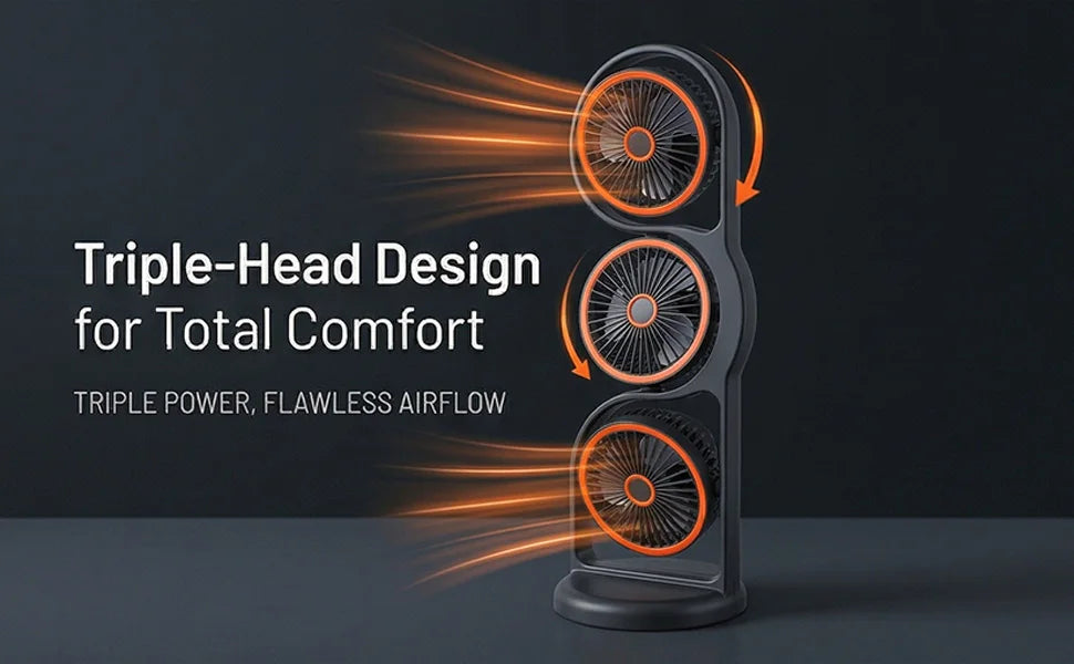 3 Head Fan Desk Fan Desk Fan USB Rechargeable Portable 3 Head Fan with Multiple Speed Settings Light for Study Work Outdoor HIP