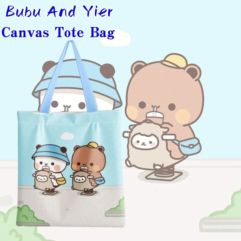 Bubu & Yier Panda Canvas Tote Bag – Cute Cartoon Shoulder Bag Canvas Tote Bag HIP