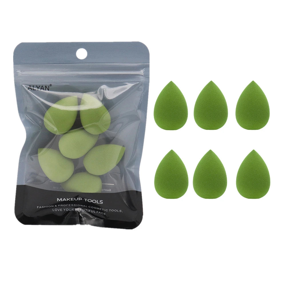 6pcs Mini Makeup Sponge Puff Beauty Powder Sponge for Makeup Concealer Liquid Foundation Face Cosmetic Puff Make Up Sponge HIP Matcha With Bag