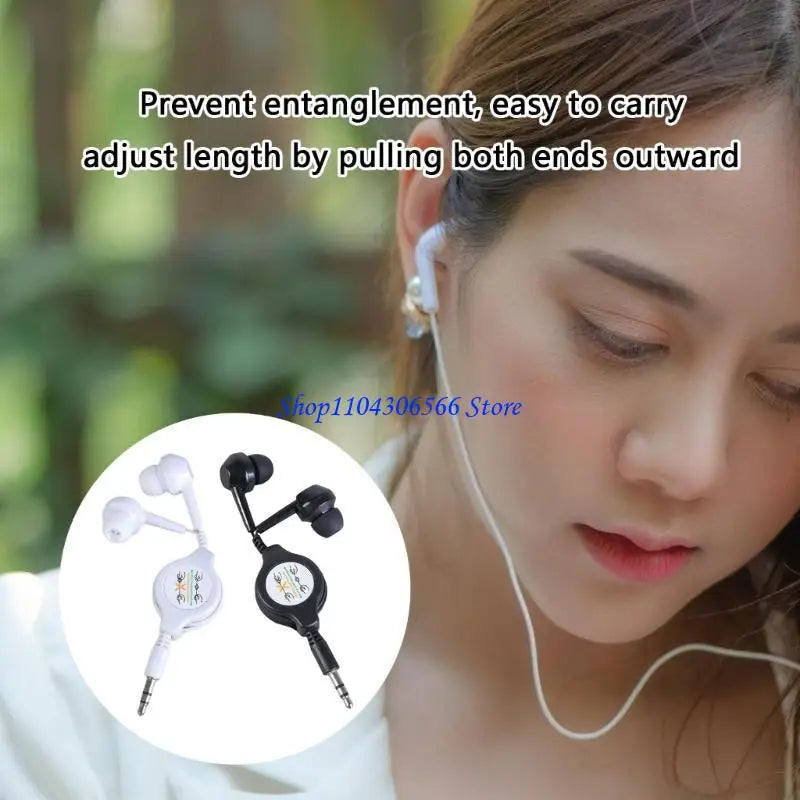3.5mm Retractable In-Ear Earphones – Universal Aux Headphones Retractable Earphones HIP