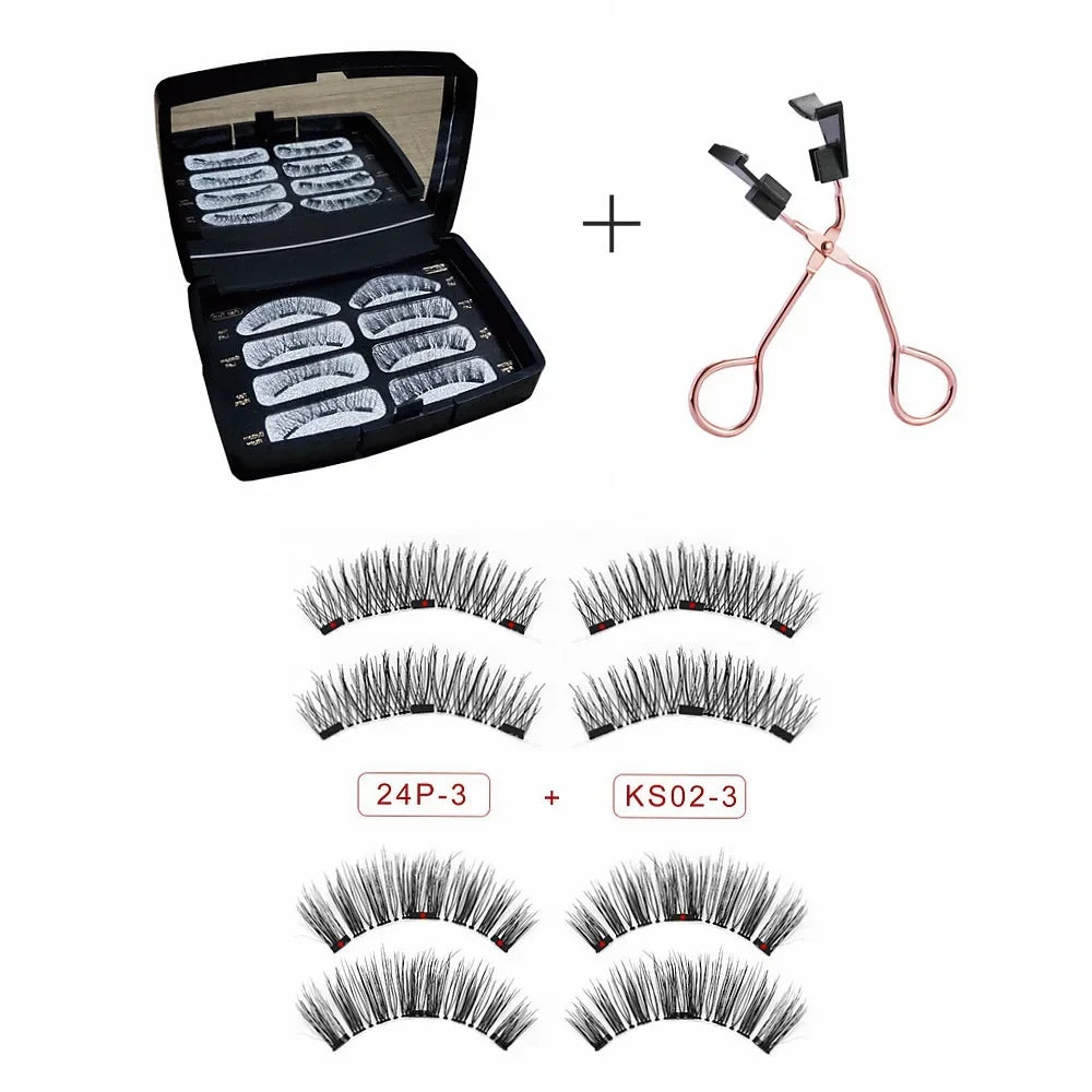 3D 3 Magnetic Eyelashes Natural Soft Reusable Easy To Wear Eyelash Extension Beauty Makeup Tool Fake Mink False Eyelashes HIP 24p sk02