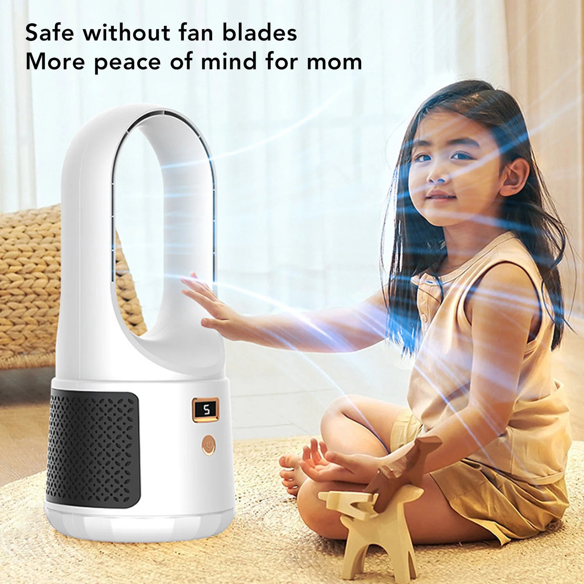 Bladeless Cooling Fan USB Desk Fan 6 Speeds Wind Quiet Portable Bladeless Cooling Fan with Power Display for Home Bedroom HIP