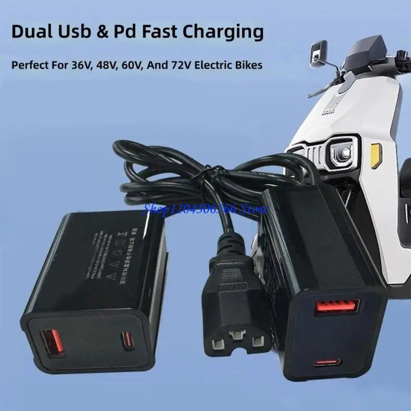 USB-C Charging Hub for 30V–90V Electric Bikes & Motorcycles E-Bike USB Charger HIP