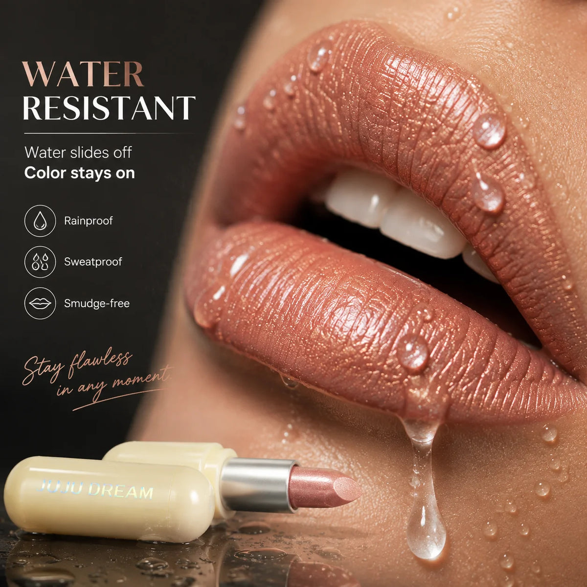 JUJU Dream Metallic Shimmer Lipstick – Waterproof & Hydrating Metallic Shimmer Lipstick HIP