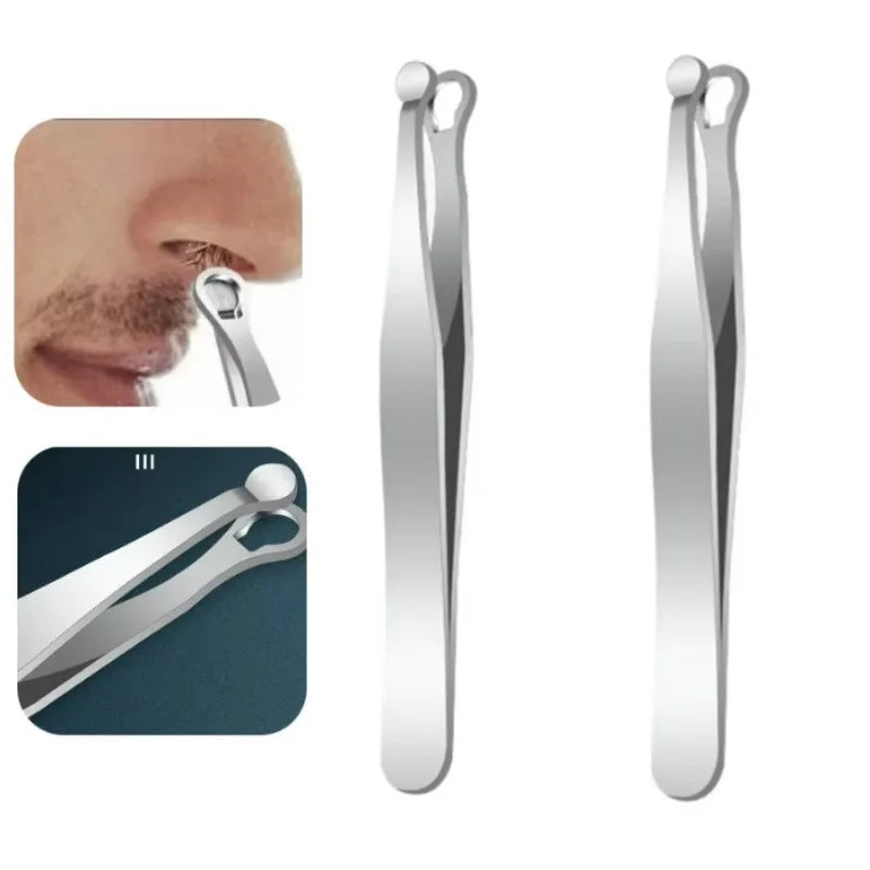 Stainless Steel Nose Hair & Eyebrow Trimmer Tweezers Grooming Tweezers HIP C614-silver-2pcs