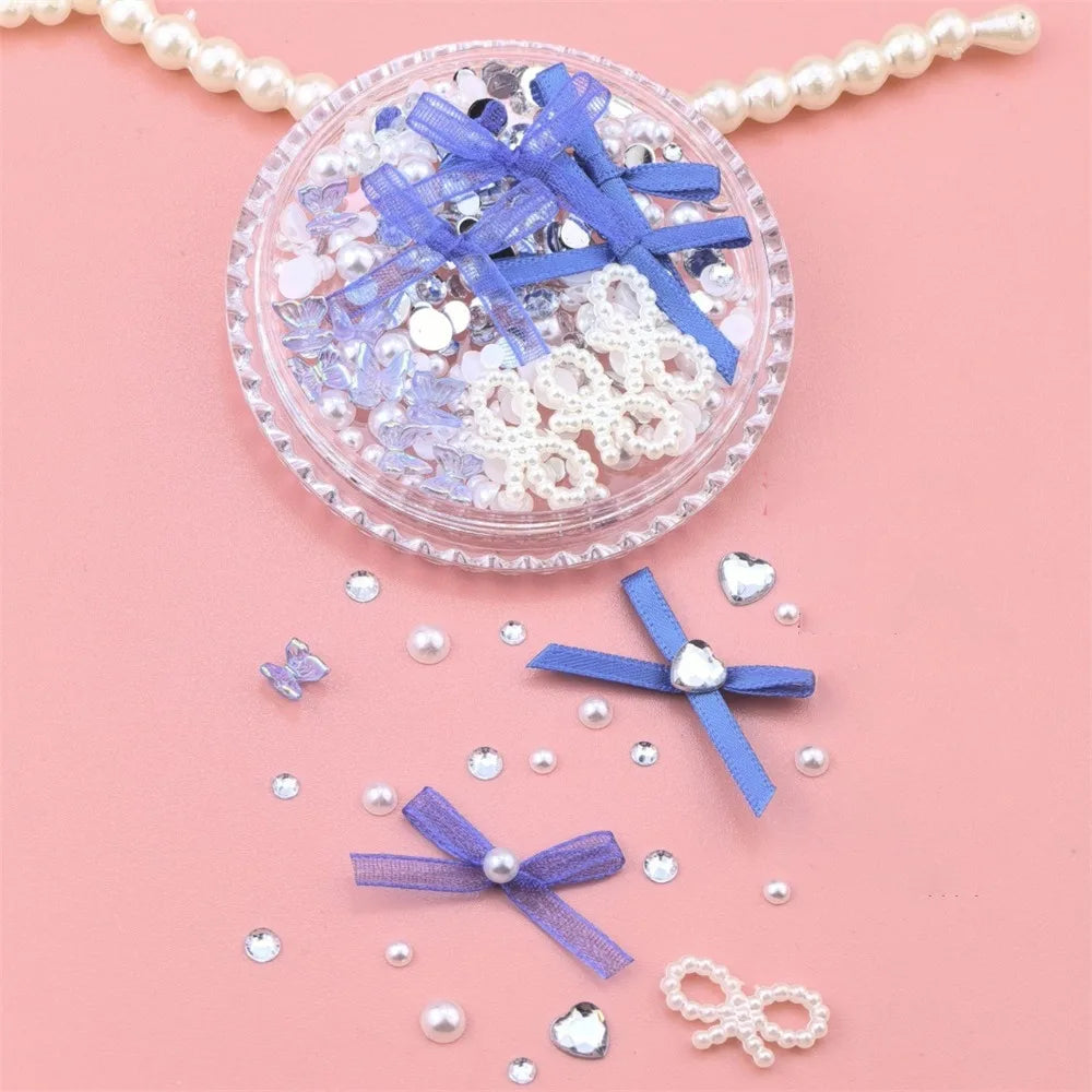 1 Box Sweet Face Jewelry Decoration Rhinestone 3D Bow Love Crystal Diamond Pearl Safe Nail Hair Accessories Festival Face Makeup HIP 157