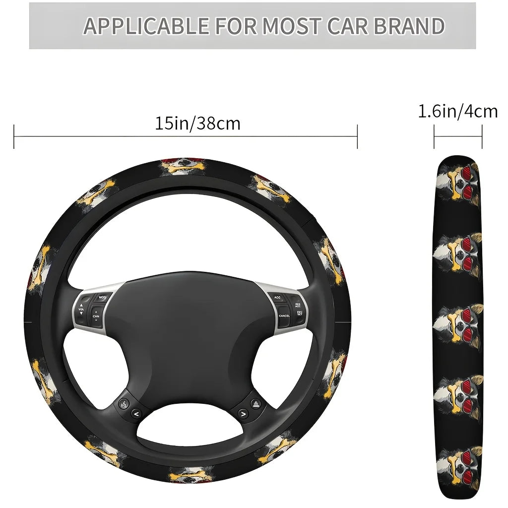 Cool Dog Print Steering Wheel Cover – Washable & Fun Steering Wheel Cover HIP