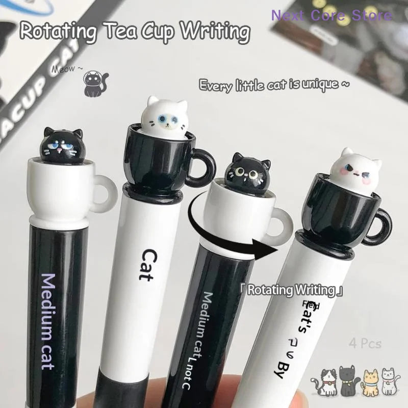 Cute Teacup Cat Gel Pen 0.5mm – Quick Dry Rotating Design Novelty Gel Pen HIP