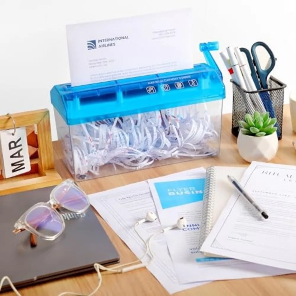 Mini Manual Hand Crank Paper Shredder – ABS Strip-Cut Manual Paper Shredder HIP