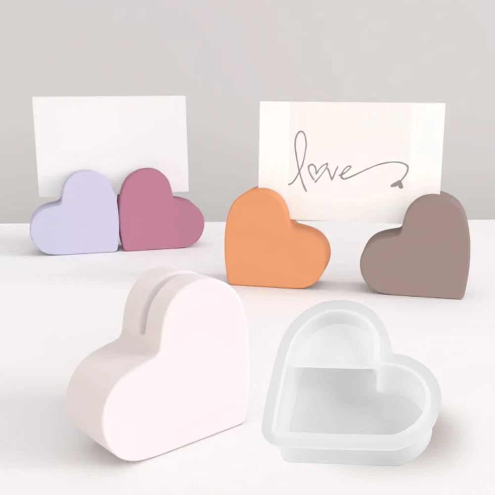 Creative Card Holder Silicone Mold DIY Heart Card Clip Making Plaster Epoxy Resin Concrete Casting Molds Office Desktop Decor HIP