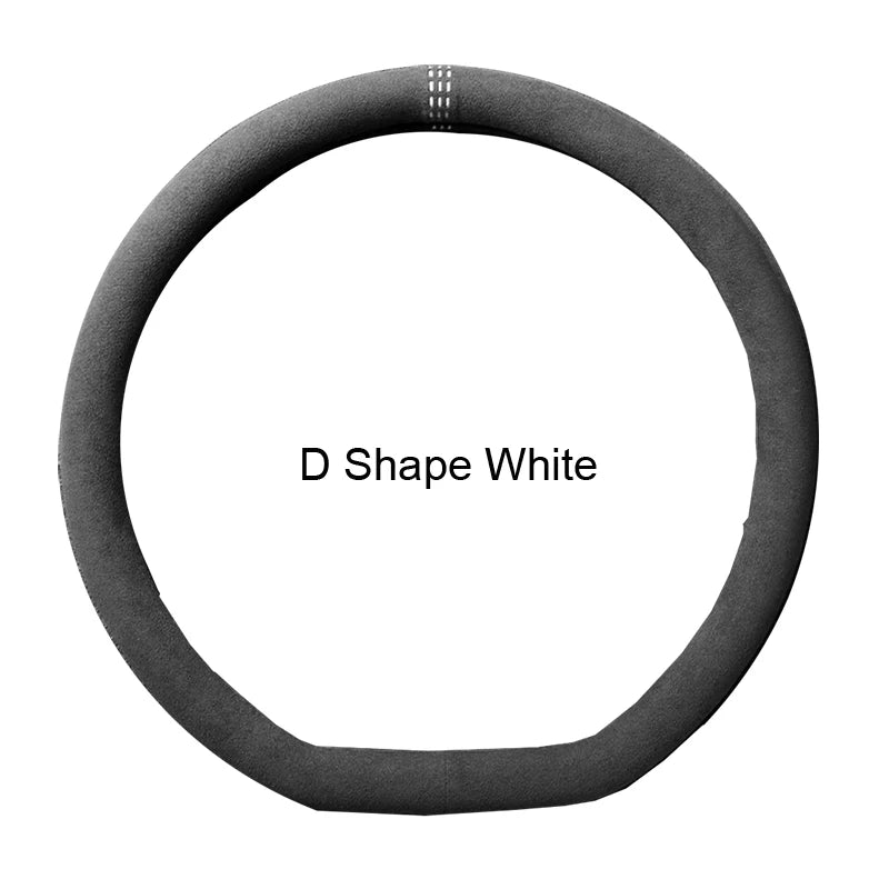 O SHI CAR Suede Steering Wheel Cover – Universal 37–38cm Steering Wheel Cover HIP D-shaped white