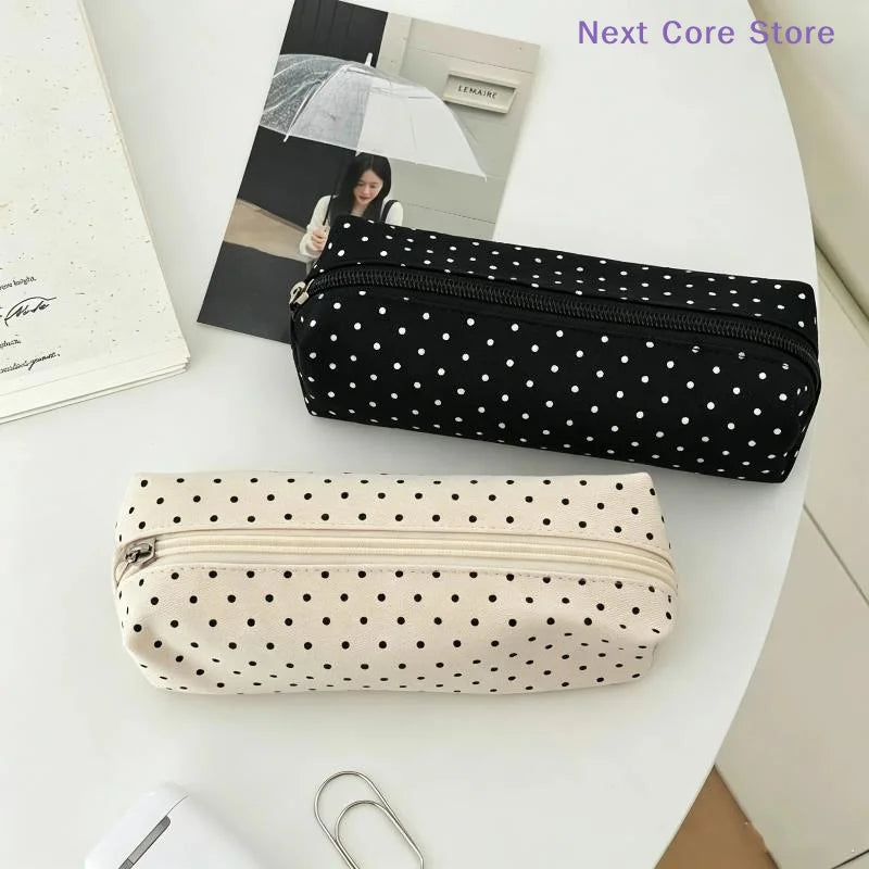 Canvas Polka Dot Pencil Case – Large Zipper Pouch for School Canvas Pencil Case HIP