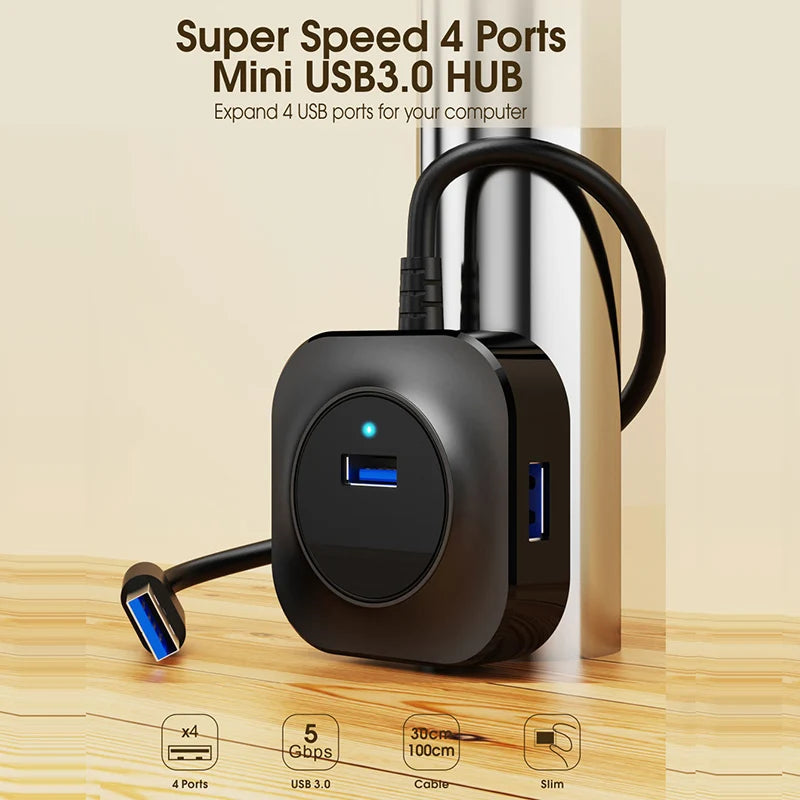 OULLX USB 3.0 4-Port Hub Splitter for Laptop, PC & Tablet USB Hub Splitter HIP