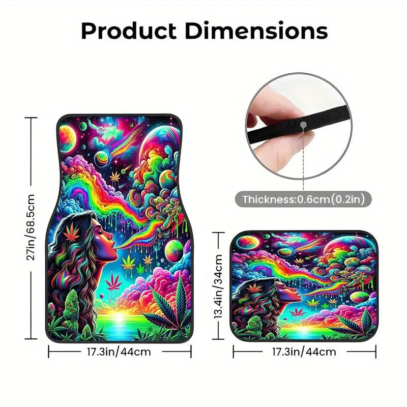 4-Piece Psychedelic Alien Hippie Car Floor Mats | Non-Slip Car Floor Mats HIP
