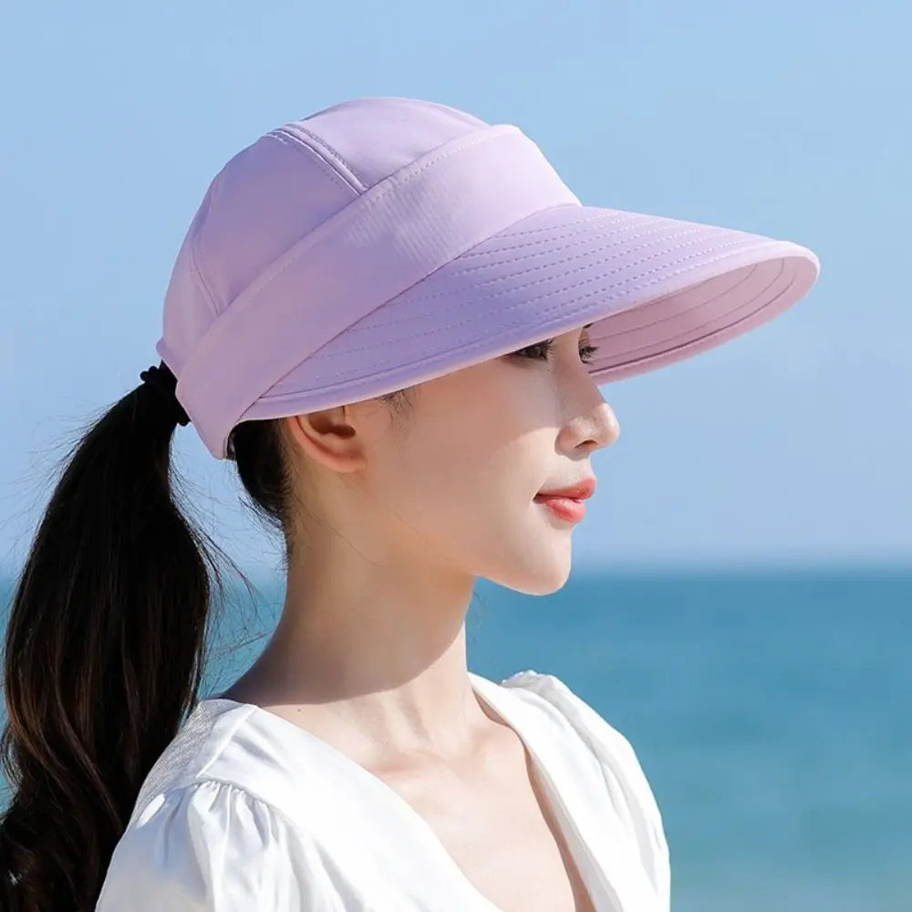 Women's Foldable Wide Brim UV Sun Hat – Ponytail Cap Women's Sun Hat HIP purple