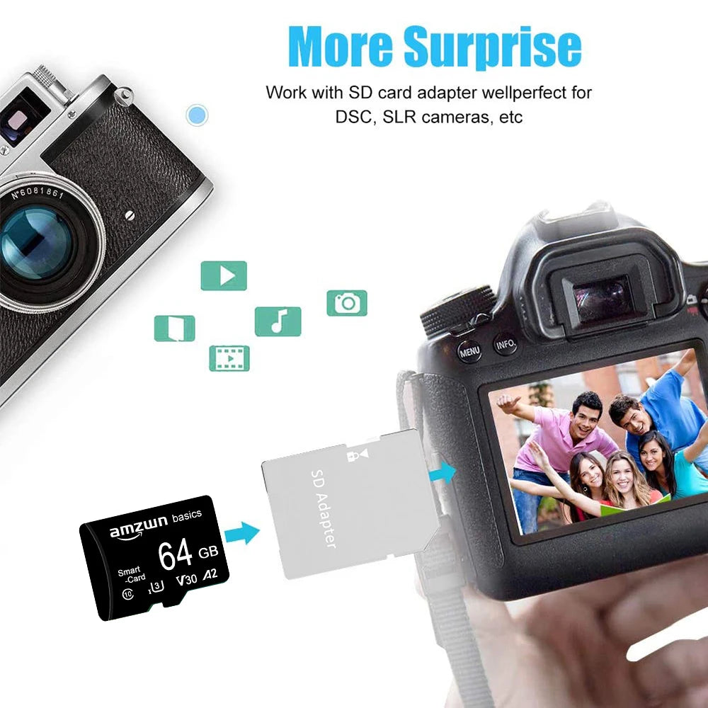 Micro SD Card 2GB–128GB | Class 10 V30 A1 High-Speed TF Card Micro SD Memory Card HIP