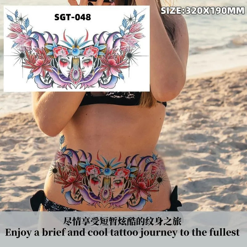 Large Waterproof Temporary Tattoo Sticker – Floral Butterfly Gem