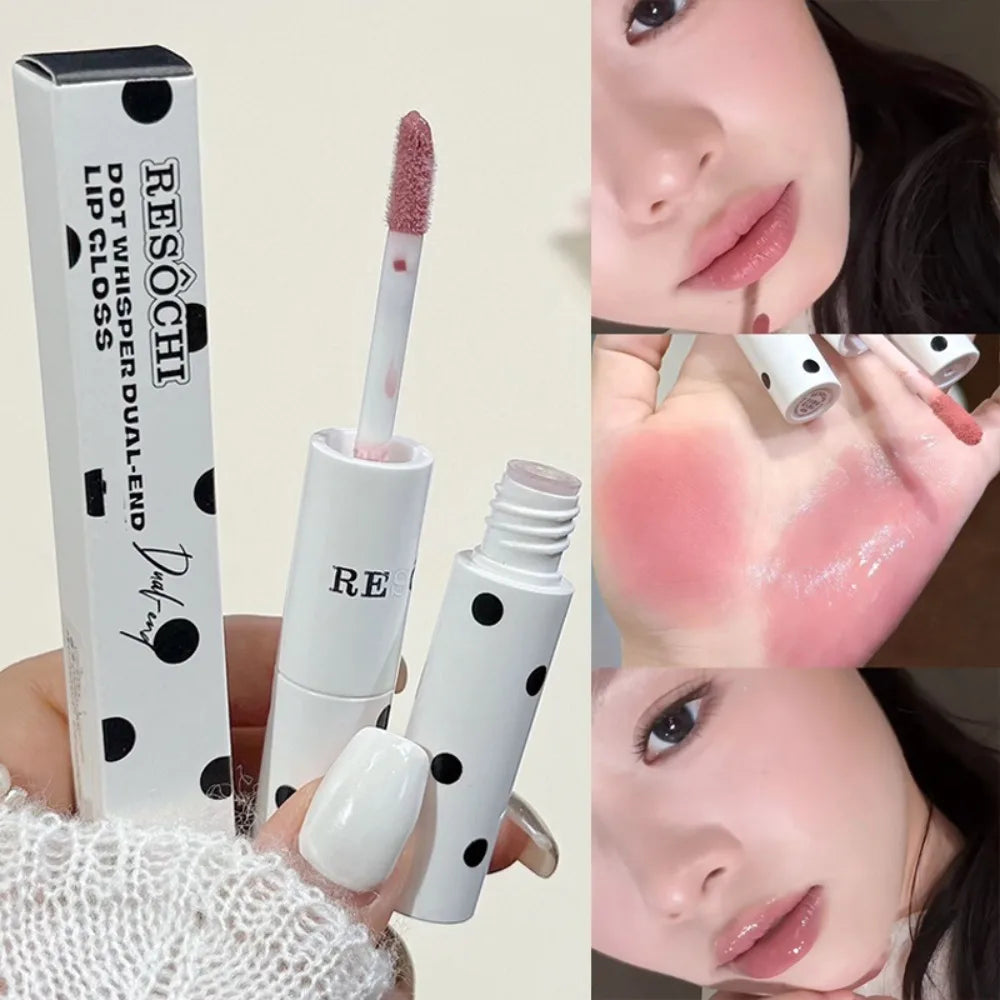 Polka Dot Dual End Water Light Lip Gloss Mirror Glass Lip Glaze Moisturizing Matte Velvet Lip Mud Korean Bean Paste Lips Makeup HIP