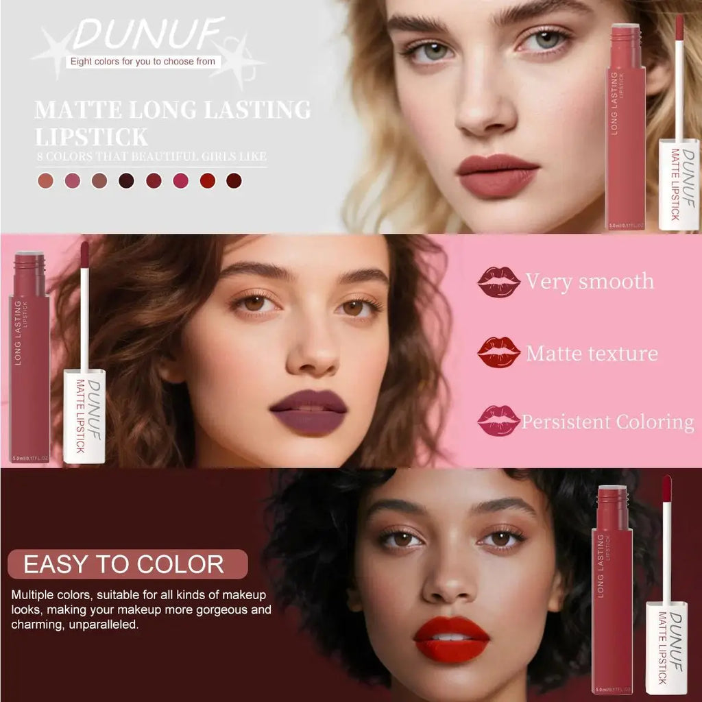 DUNUF 8-Piece Matte Liquid Lipstick Set – Waterproof & Long-Lasting Matte Liquid Lipstick Set HIP