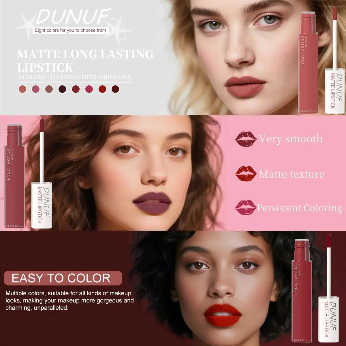 DUNUF 8-Piece Matte Liquid Lipstick Set – Waterproof & Long-Lasting Matte Liquid Lipstick Set HIP