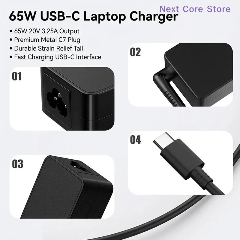 65W USB-C Laptop Charger – 20V 3.25A Type-C Power Adapter Laptop Power Adapter HIP