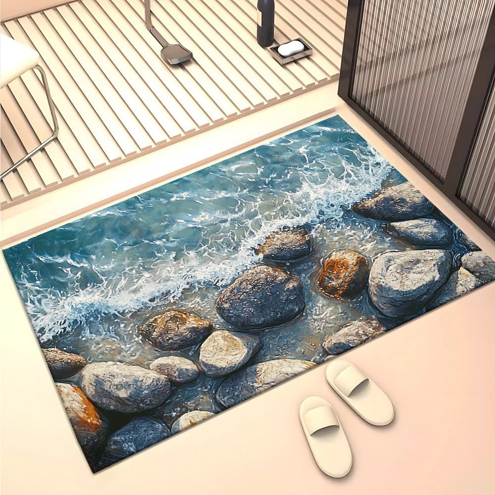 Retro Ocean Wave Non-Slip Washable Bath Rug – 2 Sizes Bath Rug Mat HIP 2 50x80cm-Felt